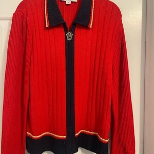 St. John Red & Navy Cardigan with Gold Accents